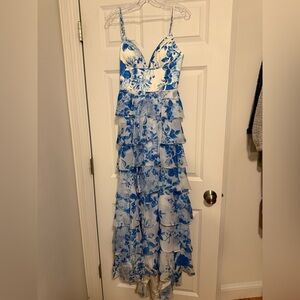 Dave & Johnny White and Blue Floral Maxi Dress